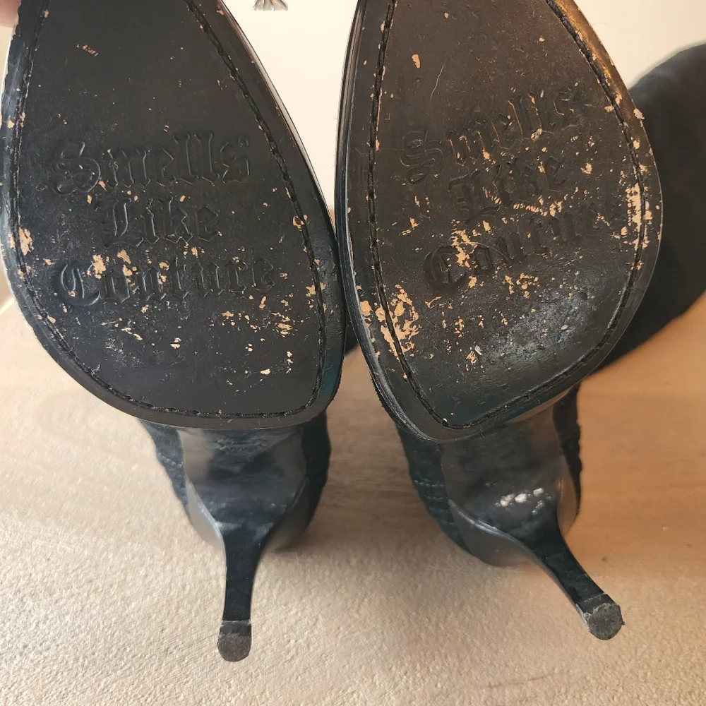 RARE! JUICY COUTURE OVER-THE-KNEE BOOTS WOMEN'S 6 BLACK SUEDE HIGH HEEL